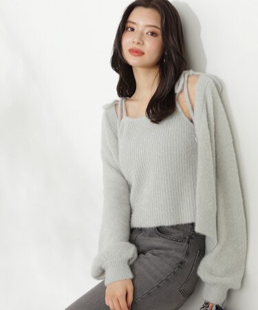 シャイニーフェザーアンサンブルニット　WEB限定カラー：パープル24AW