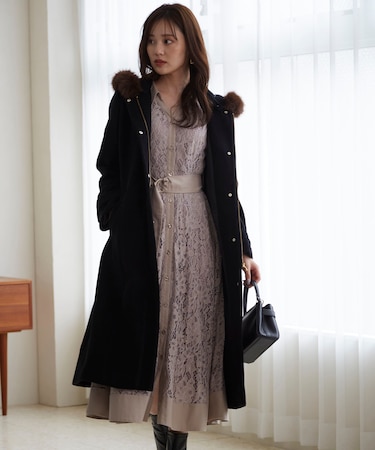 プロポーションボディドレッシング ロングコート ファックスファー 