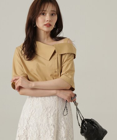 アシンメトリー5分袖シャツブラウス24AW