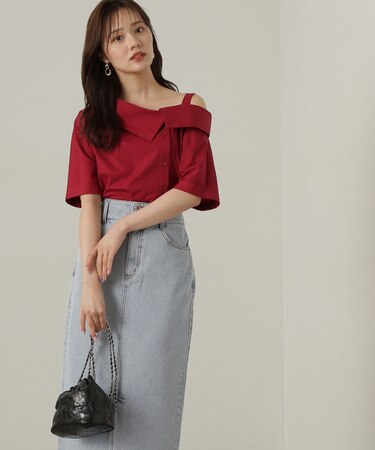 アシンメトリー5分袖シャツブラウス24AW