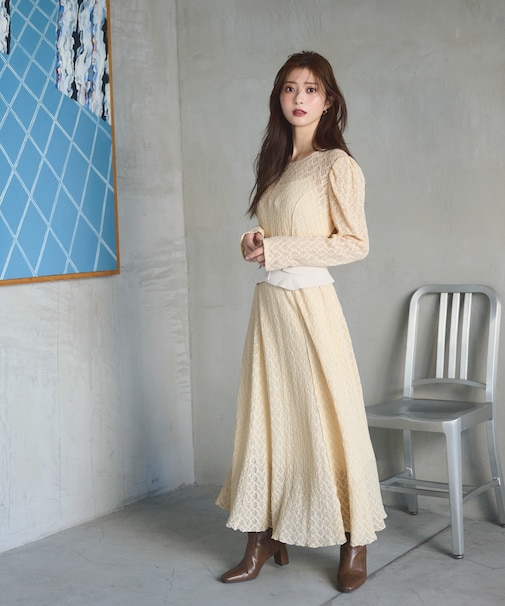 コルセットベルト付きレースワンピース　24AW