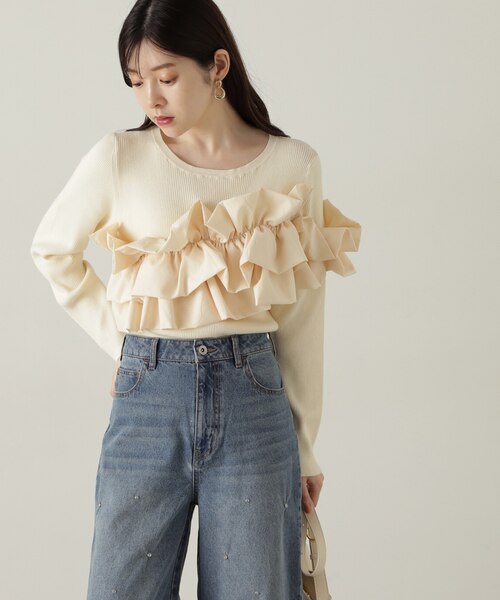 momo　ドゥロワー　定価6.9万　ミラノ編みフリルスリーブニット momo様専用 ドゥロワー 定価6.9万 ミラノ編みフリルスリーブ