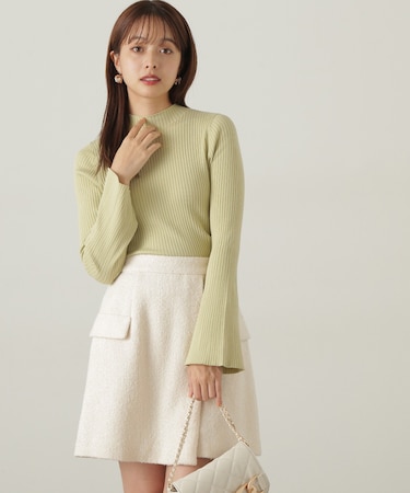 パールボタンモックネックリブニット　24AW