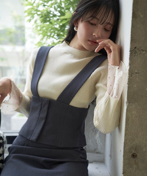 《EDIT COLOGNE》袖シアーパールニット　WEB限定