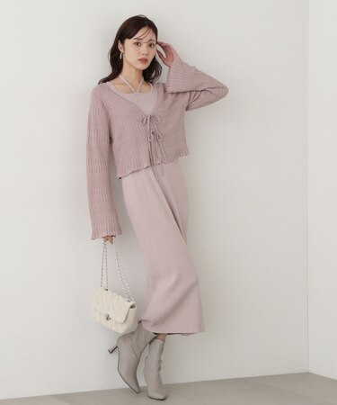 《EDIT COLOGNE》シャーリング編みカーデセットニットワンピース