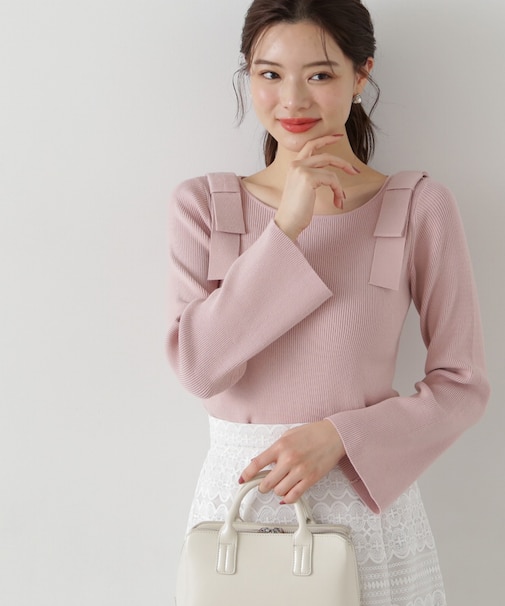 ショルダーリボンディティールニット