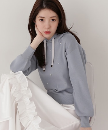 パール調ニットパーカー