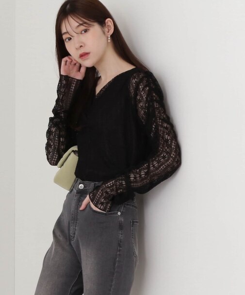 レースギャザートップス