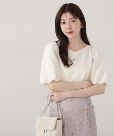 ハートカットバルーンスリーブブラウス