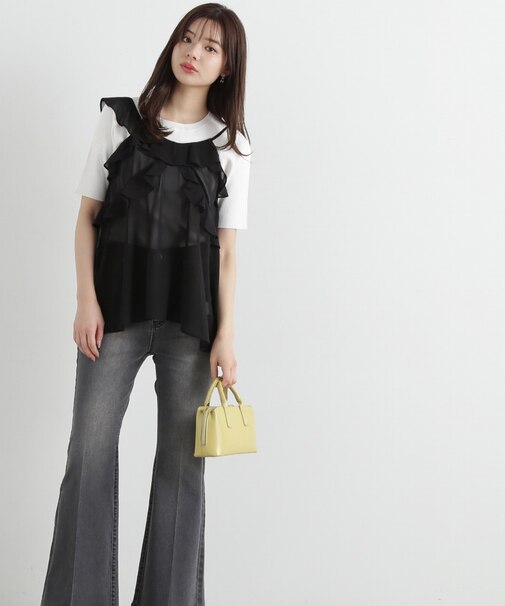 ラッフルキャミ×リブニットセット