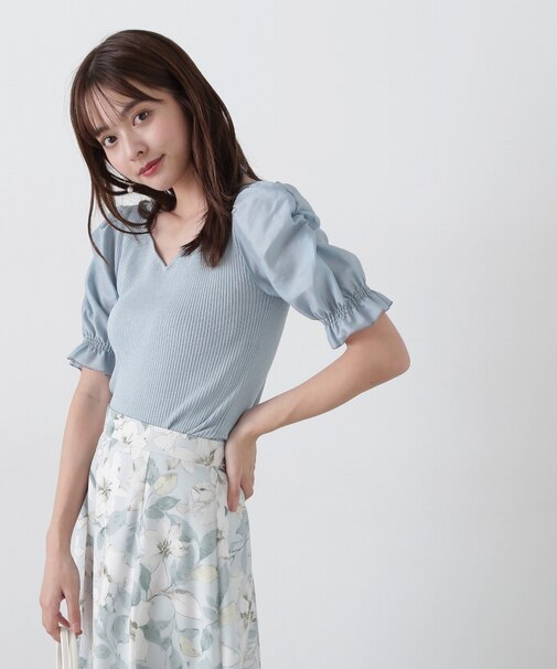 シアーギャザースリーブニット