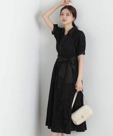 カットワーク刺繍シャツワンピース