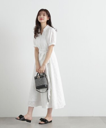 カットワーク刺繍シャツワンピース