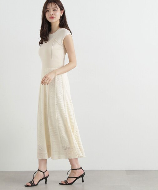 柄編みニットワンピース