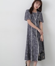 配色ライン花柄ワンピース