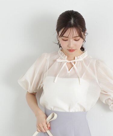 ボリュームスリーブシアーブラウス
