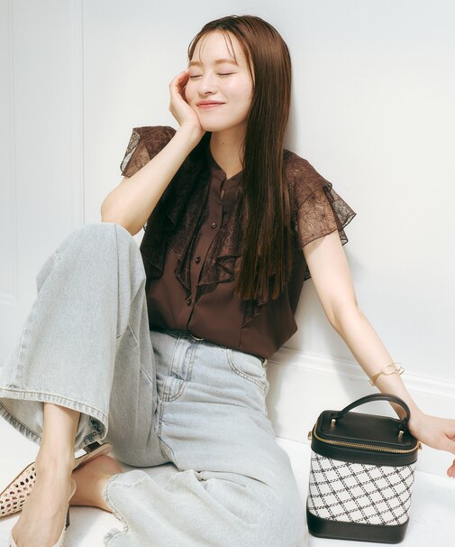 レースラッフルブラウス