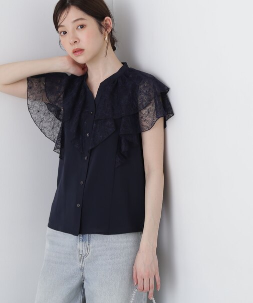 レースラッフルブラウス