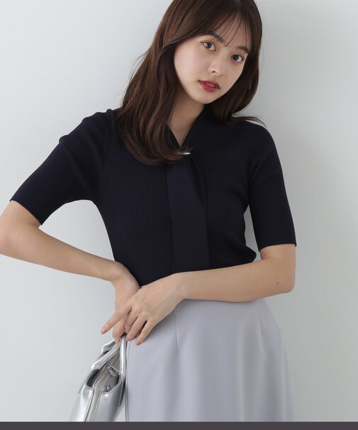 パール付きボウタイニット