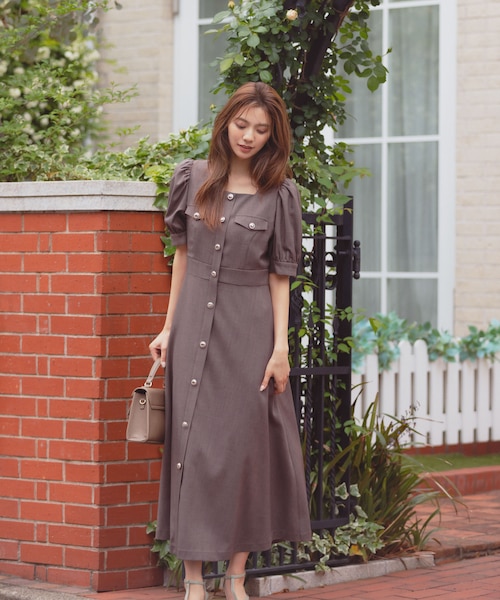 フロント釦スクエアネックワンピース｜プロポーションボディ