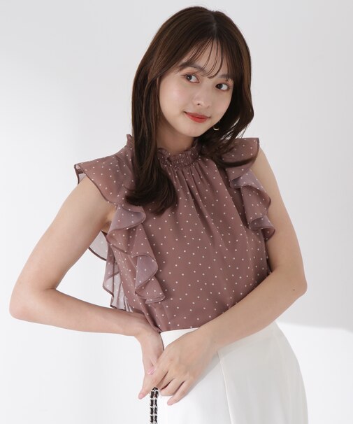 ドット柄半袖ブラウス