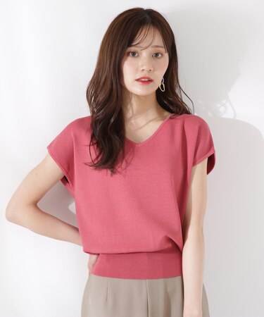 Vネック総針ニット