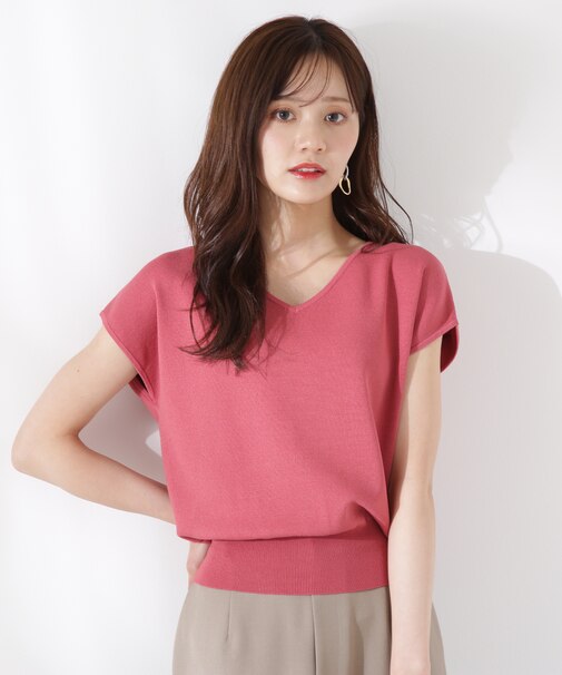 Vネック総針ニット