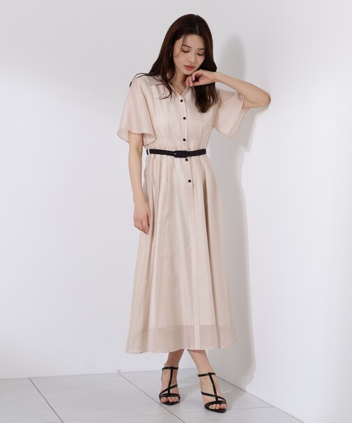 配色シャツワンピース