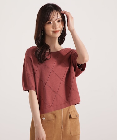 ＜ハンドウォッシャブル＞ダイヤ柄半袖ニット 25AW