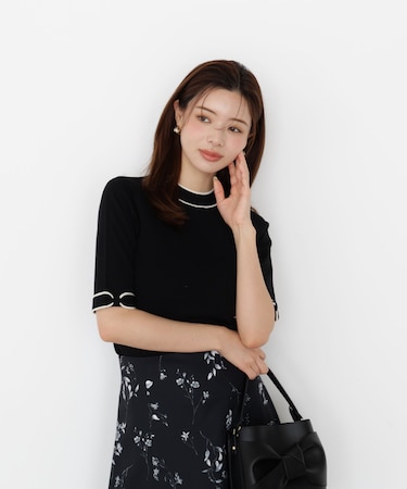 ＜ハンドウォッシャブル＞リボンスリーブ配色ニット