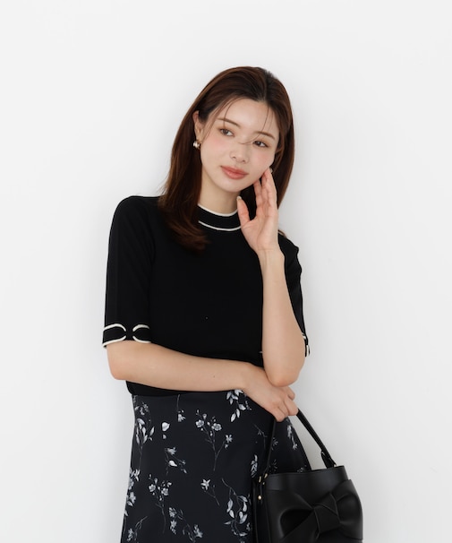 ＜ハンドウォッシャブル＞リボンスリーブ配色ニット