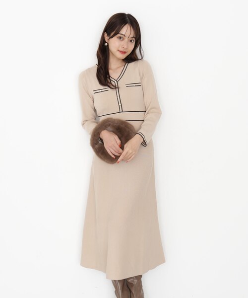 【新品未使用】BODYLINE ワンピース 配色ラインニットワンピース｜プロポーションボディドレッシング