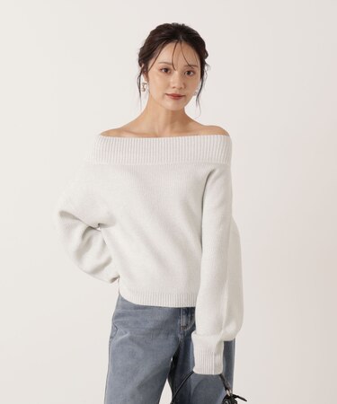 ラメ入りオフショル畔ニット