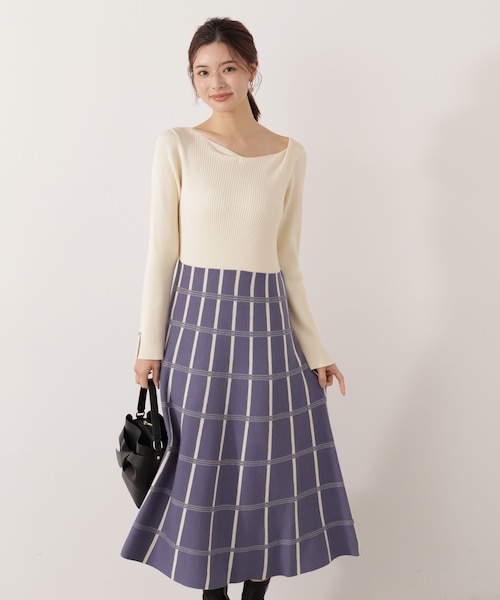 【PEARLY GATES】クレイジーチェック柄 ニットワンピース SymmetryGYDA MOLD ブリーチニットワンピース[品番：MKSW0061862