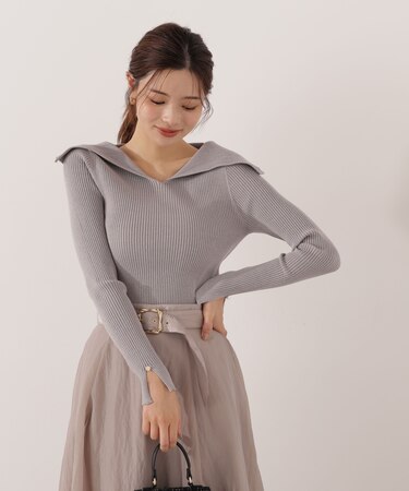 オープンカラーリブニット