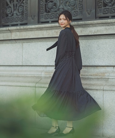 タイ付きウエストシャーリングワンピース