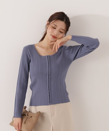 ＜ウォッシャブル＞フロントホックニット
