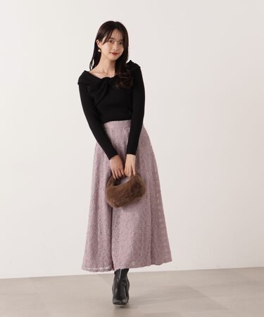 立体レースフレアスカート