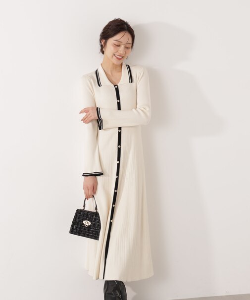 《EDIT COLOGNE》バイカラー衿ニットワンピース 25AW