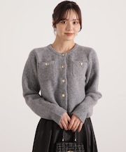 釦POINTウール混カーディガン