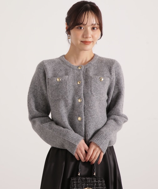 釦POINTウール混カーディガン