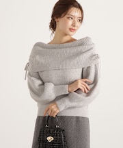 リボン付きオフショルニット