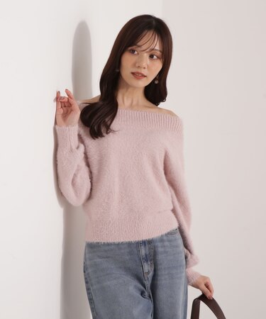 ミニシャギーオフショルニット