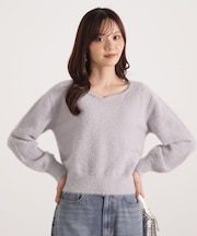 ミニシャギーハートネックニット