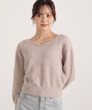 ミニシャギーハートネックニット
