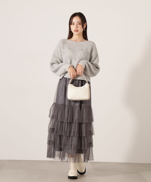 部分プリーツティアードスカート