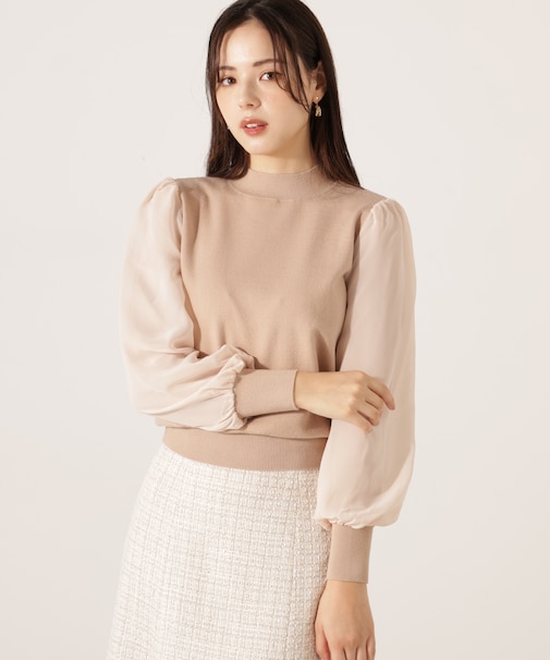 シフォンスリーブニットトップス