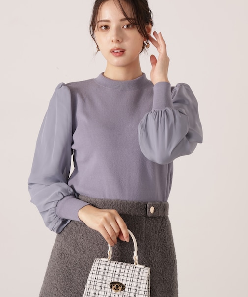 シフォンスリーブニットトップス