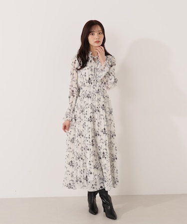 花柄プリーツワンピース