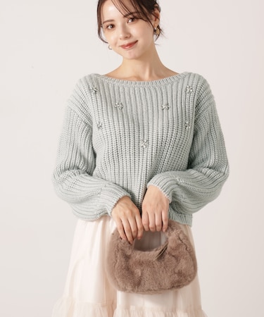 ビジュー付畔ニット